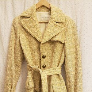 Banana Republic Gold/ Tan/ Cream Belted Tweed Jacket- Size Small